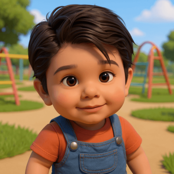 The same child as a 3D animated hero